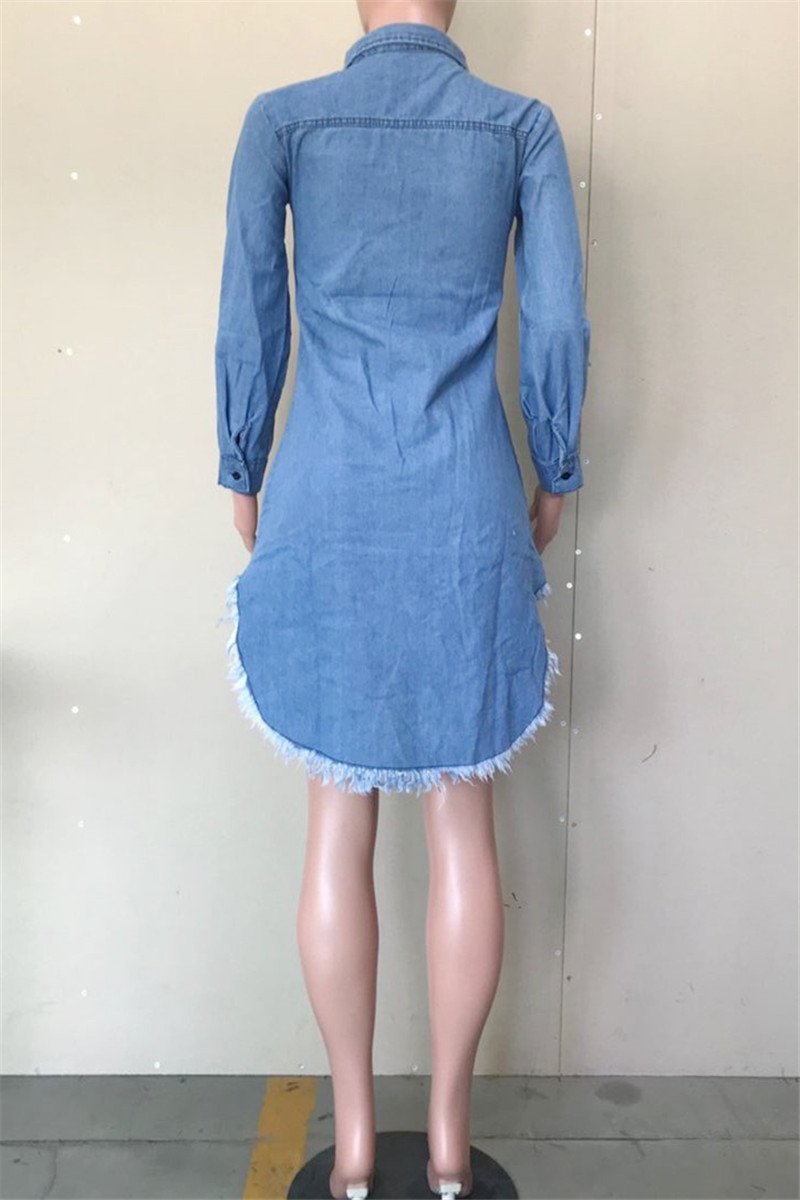 Denim Distressed Casual Shirt Dress - outyfit