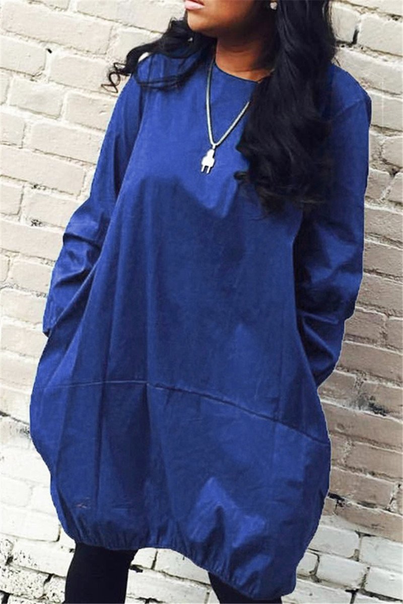 Plus Size Solid Color Dress With Pocket