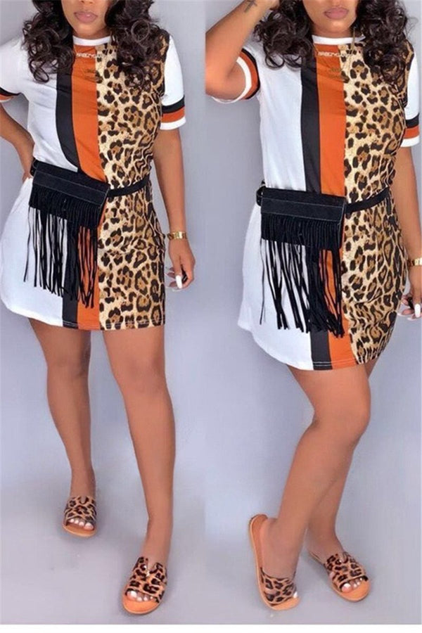 Leopard Splicing Printed Mini Dress