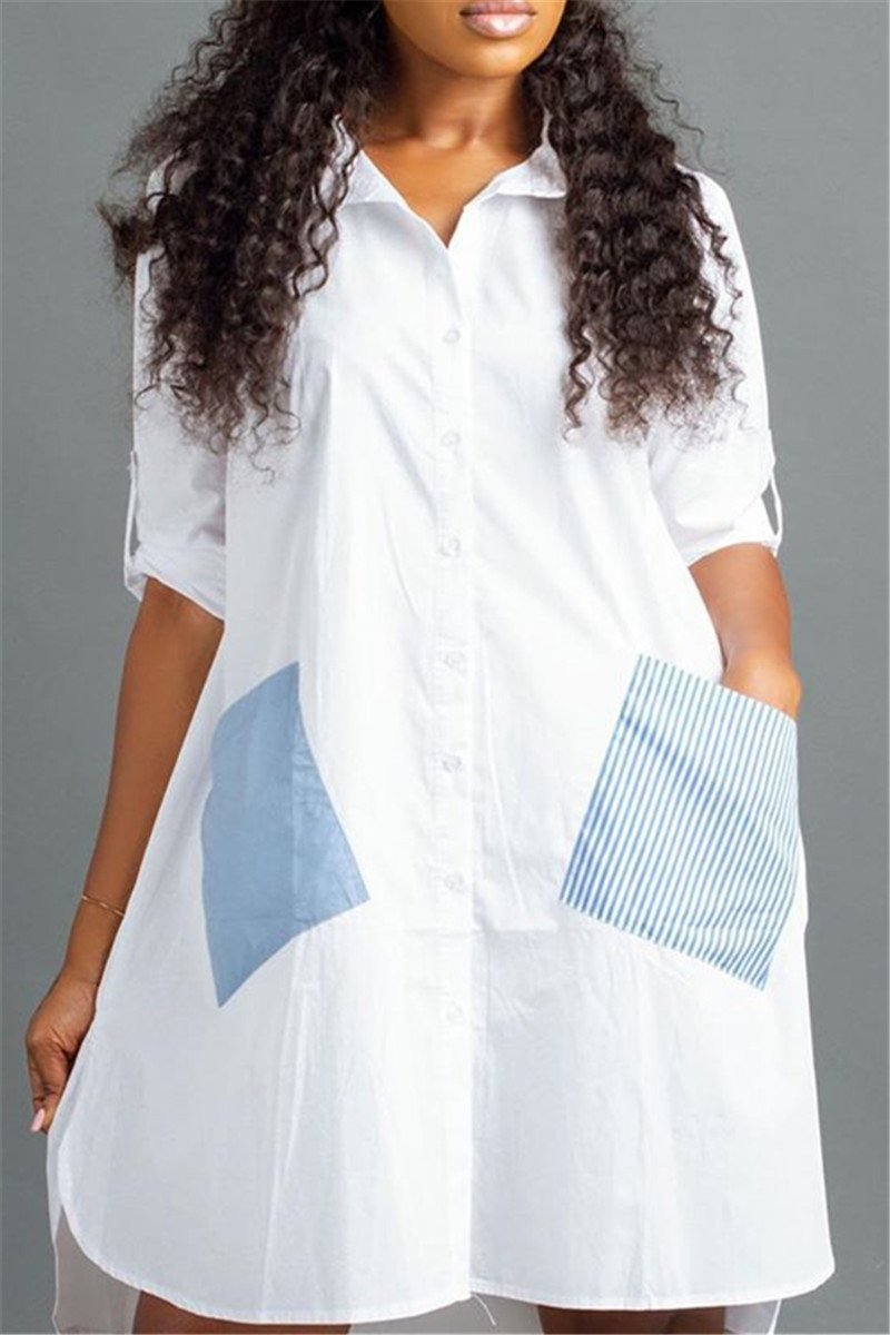 Irregular Hem Stripe Splicing Shirt Dress