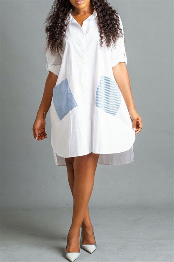 Irregular Hem Stripe Splicing Shirt Dress