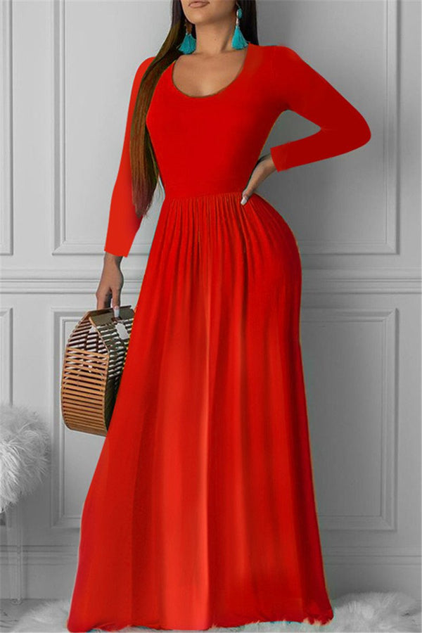 Solid Color Ruched Maxi Dress