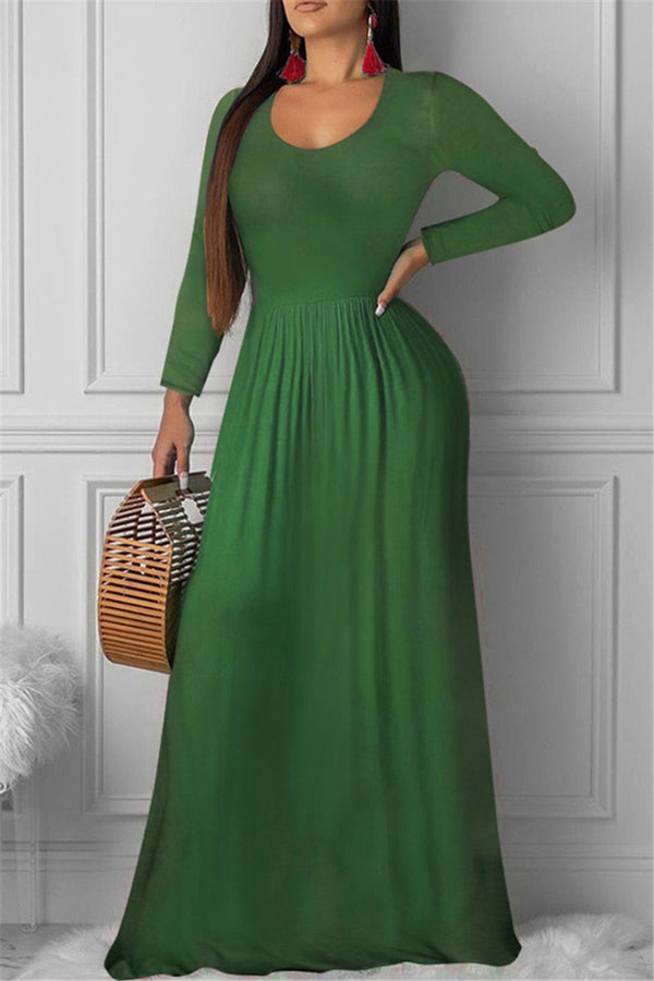 Solid Color Ruched Maxi Dress