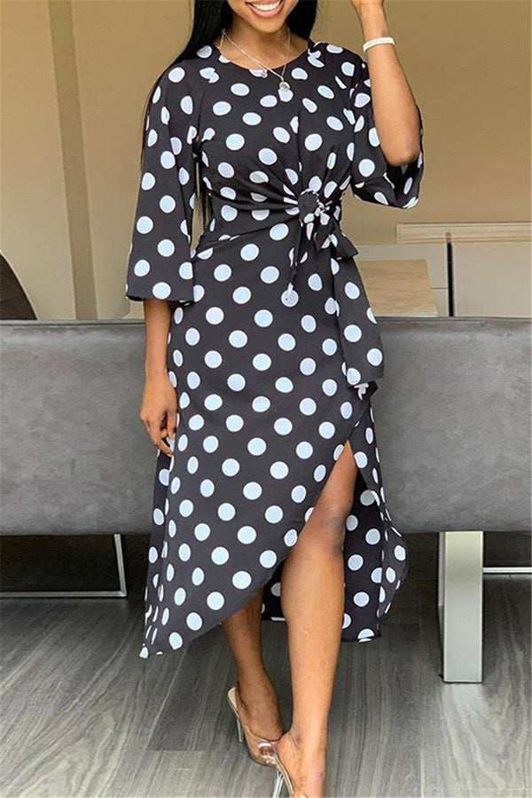 Polka Dot Printed Wrap Dress