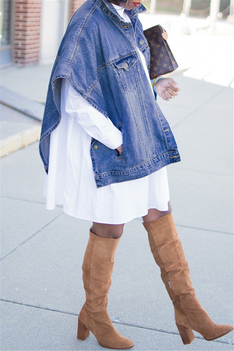 Plus Size Denim Jacket With Pockets