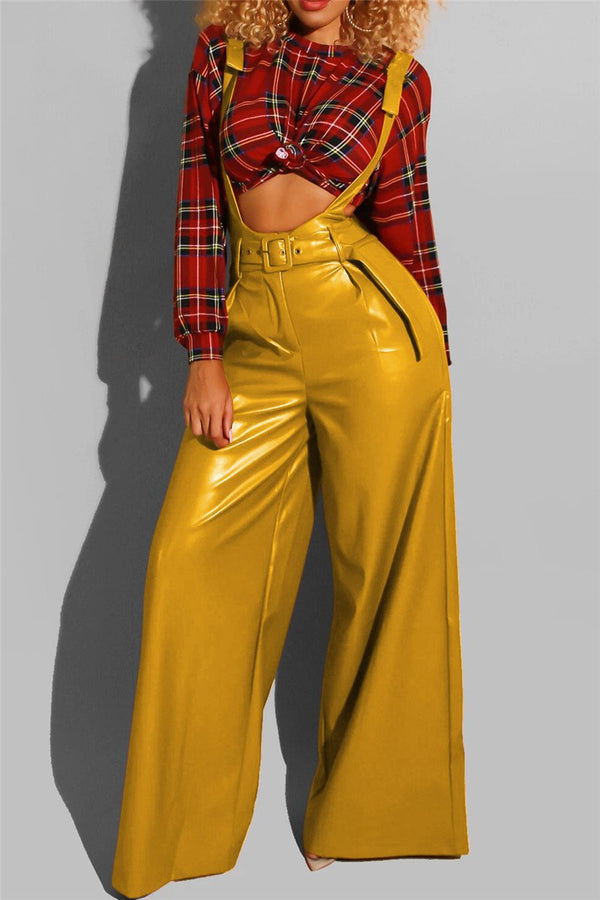 Solid Color PU Overall With Belt