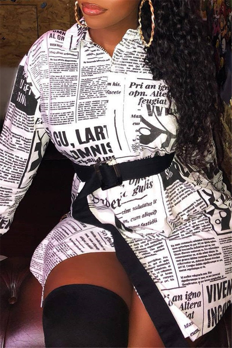 Newspaper Printed Shirt Dress