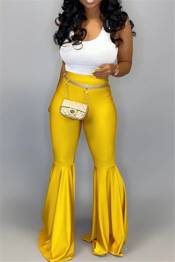 Solid Color PU Flares Pants