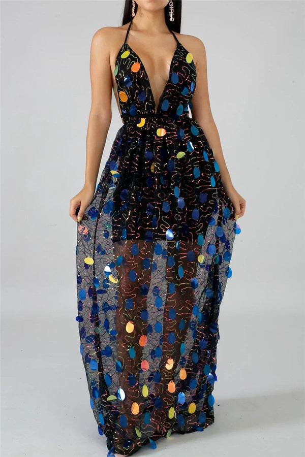 Sequins Splicing Bandage Maxi Dress