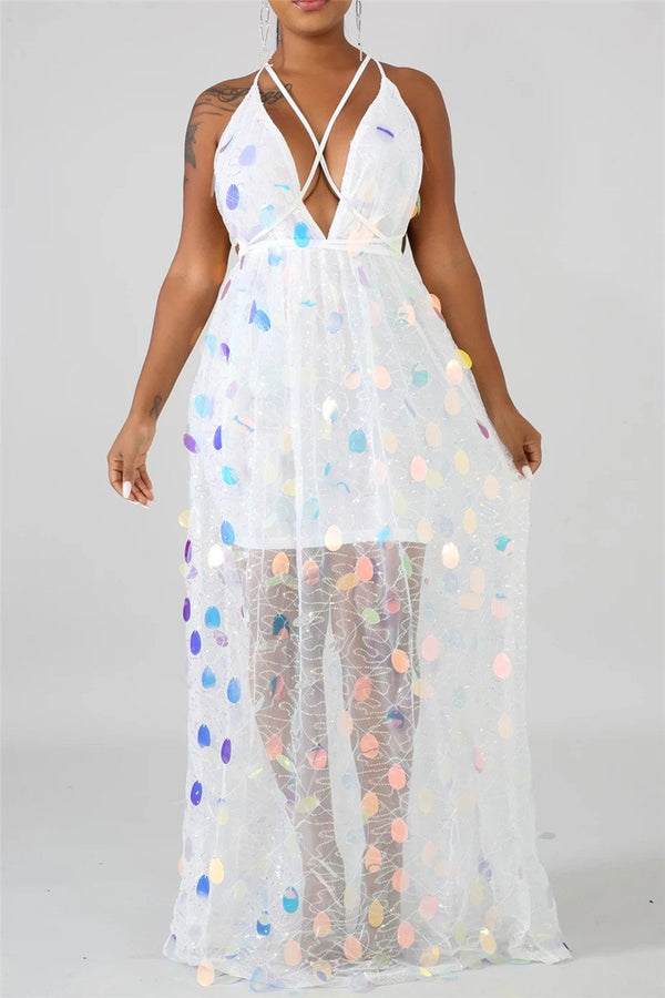 Sequins Splicing Bandage Maxi Dress