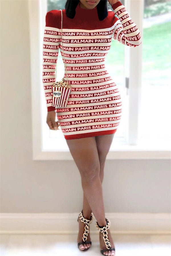 Color Splicing Letter Printed Dress