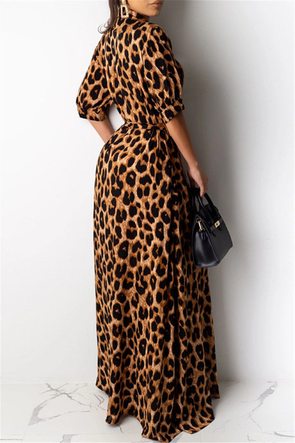 Leopard Printed Shirt Dress With Belt