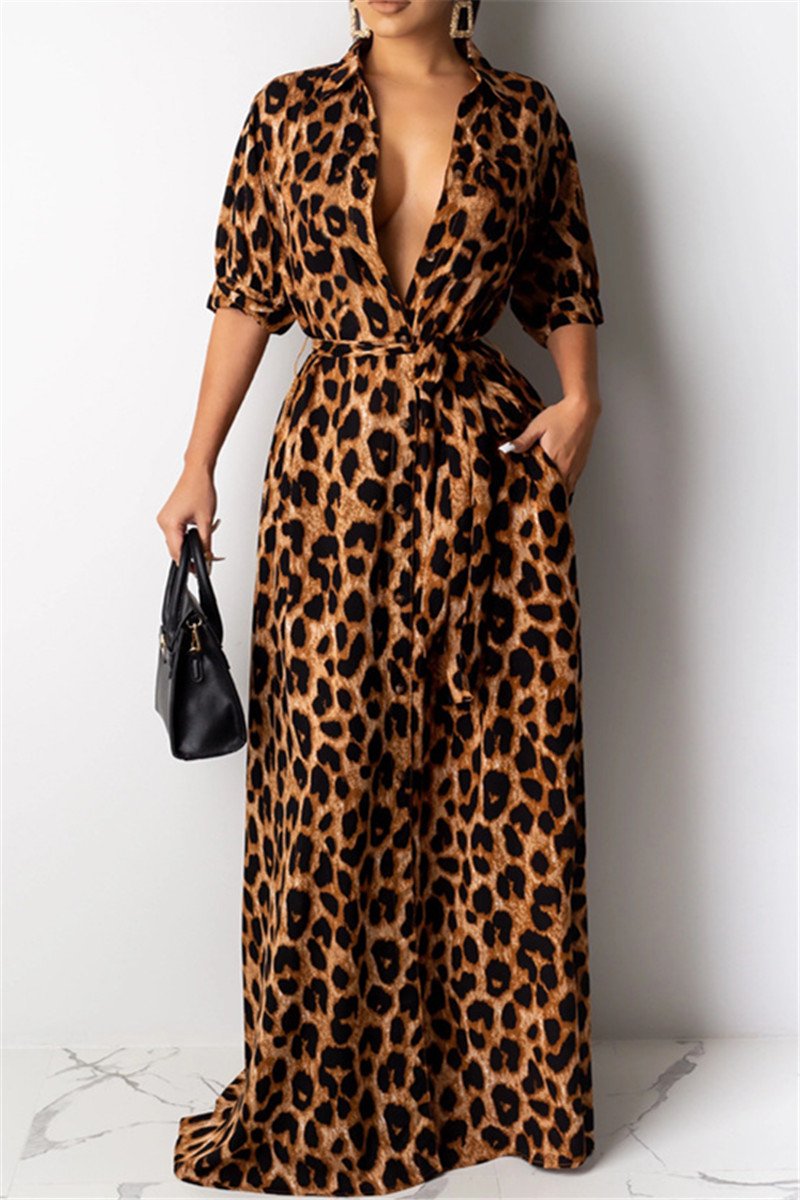 Leopard Printed Shirt Dress With Belt