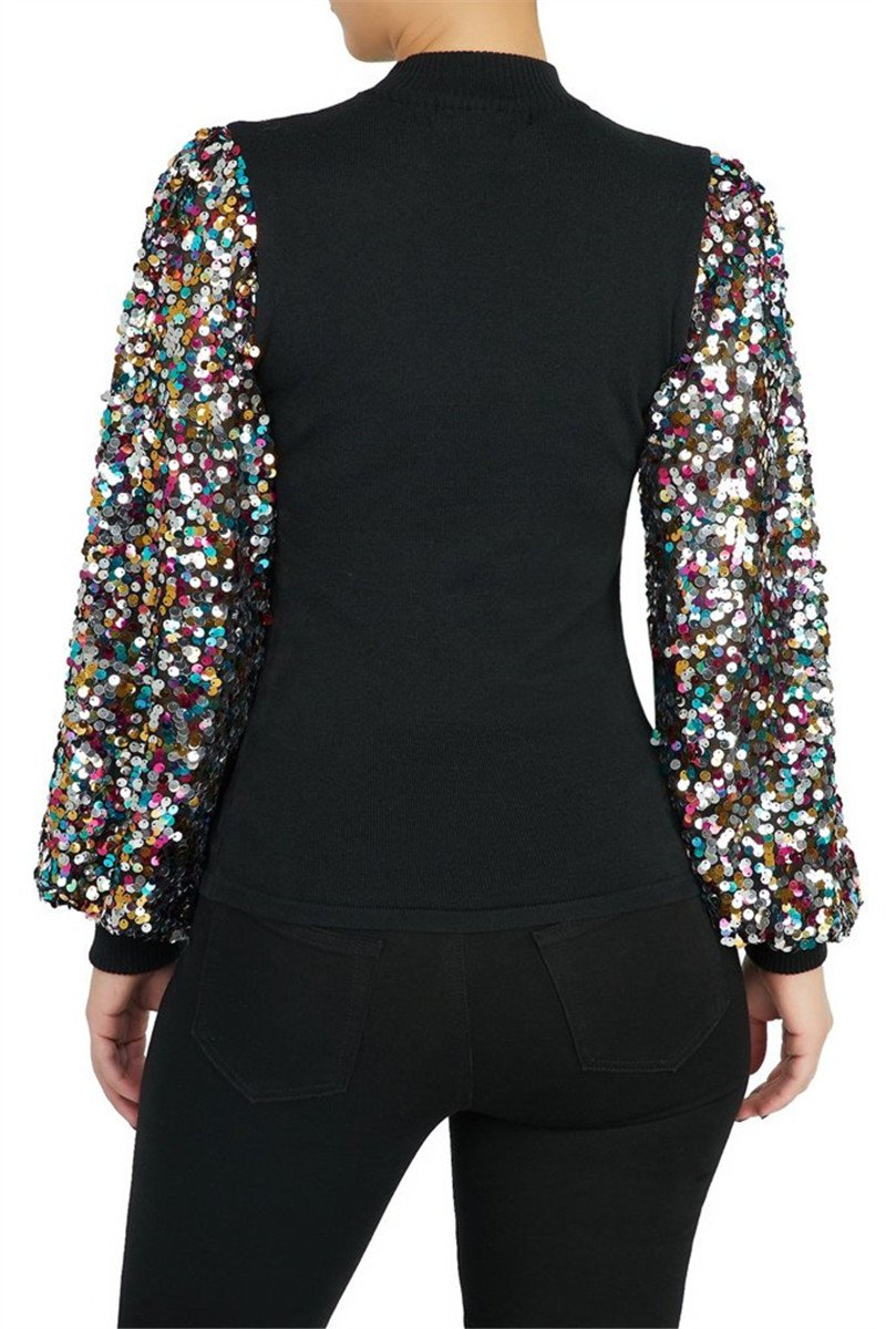 Sequin Splicing Lantern Sleeve Top