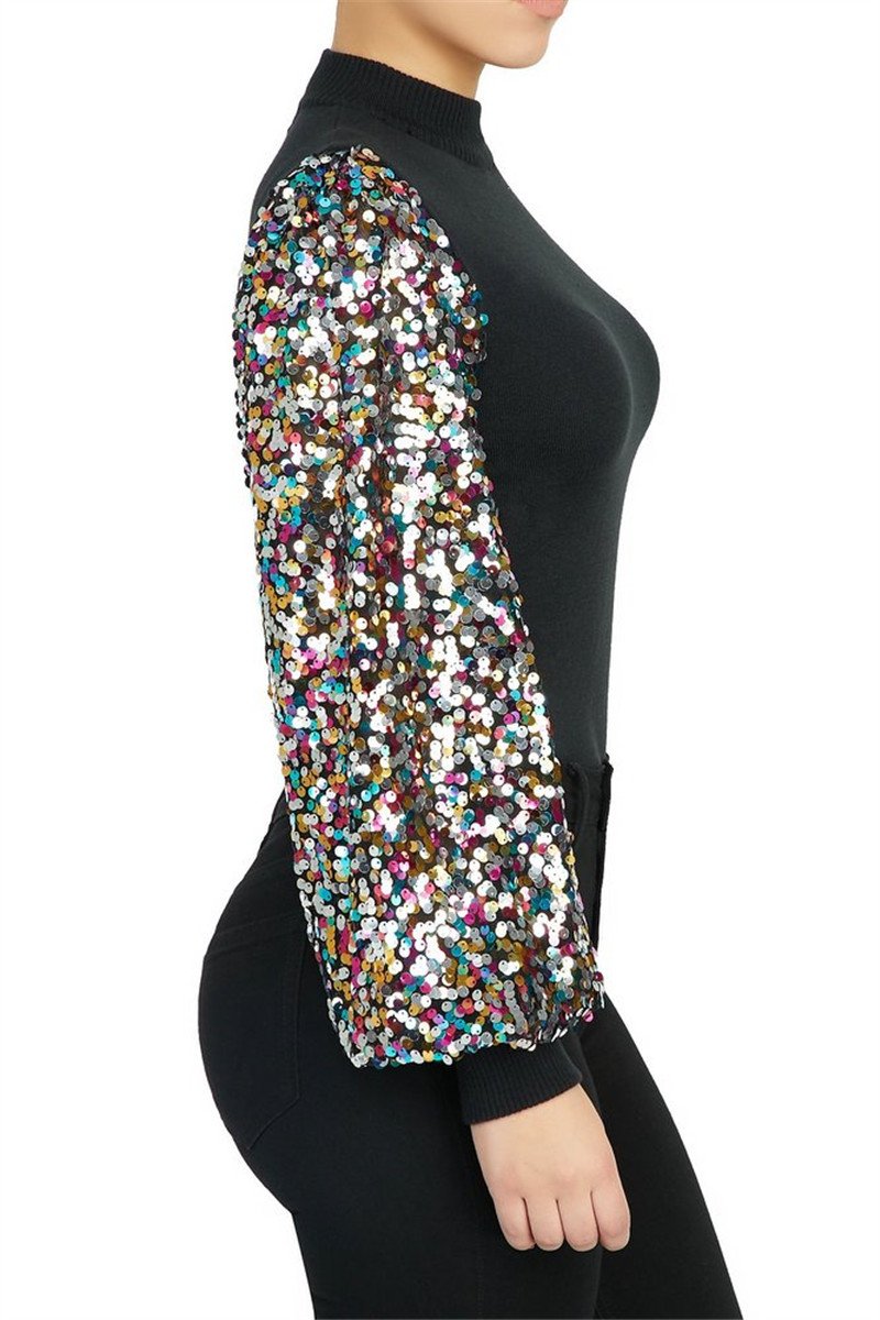 Sequin Splicing Lantern Sleeve Top