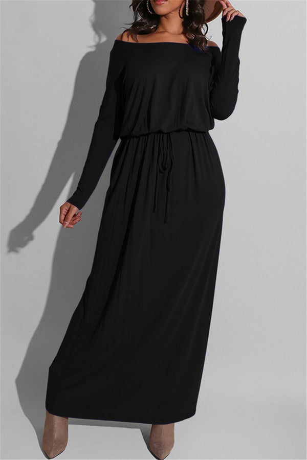 Solid Color Drawstring Maxi Dress