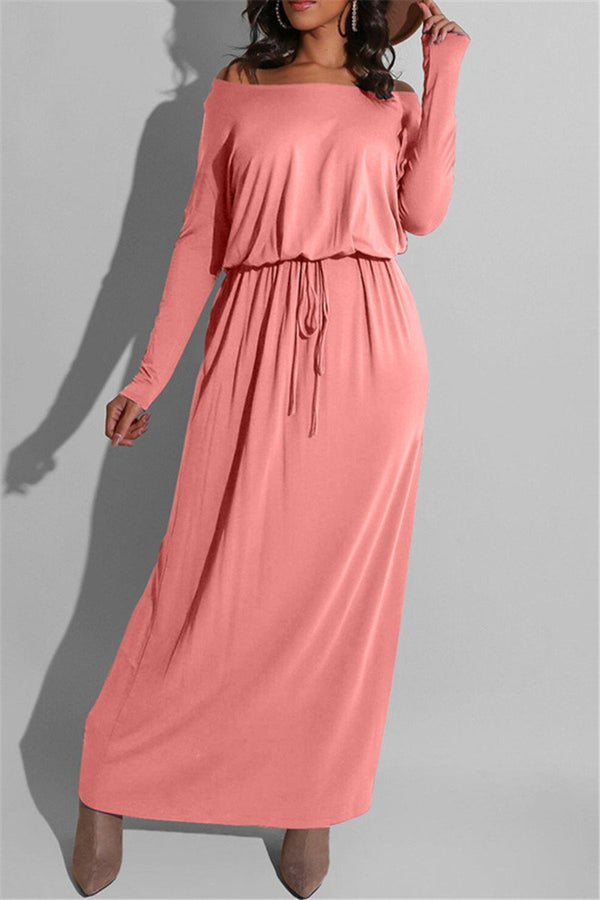 Solid Color Drawstring Maxi Dress