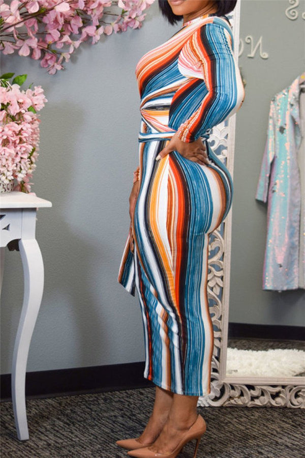 Stripe Printed Bandage Dress
