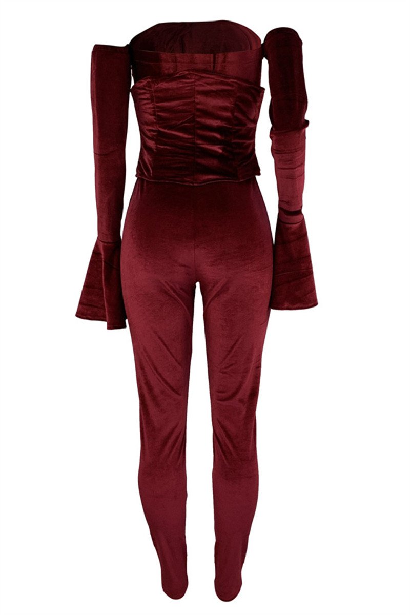 Velvet Jumpsuit With Bandage Belt