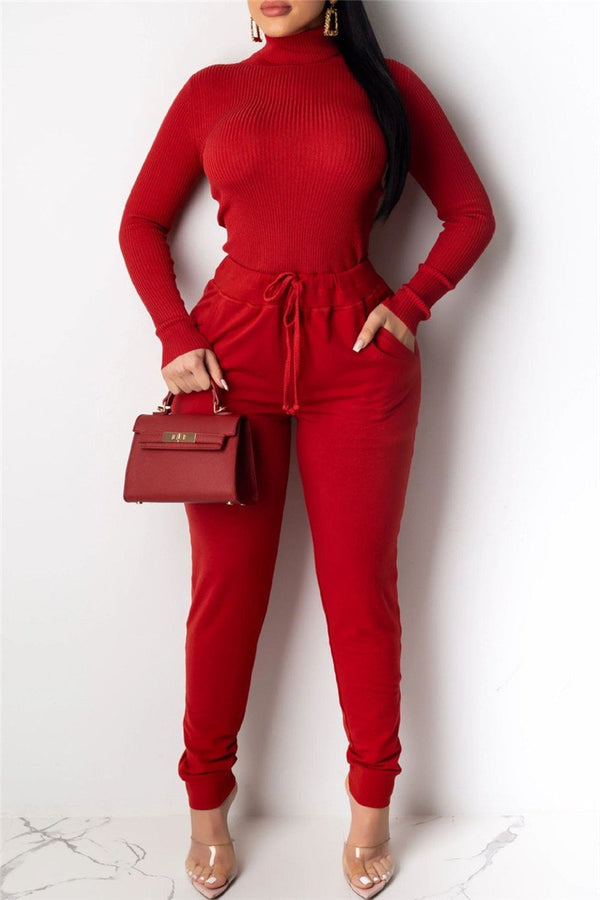 High Collar Sweater& Pants Sets