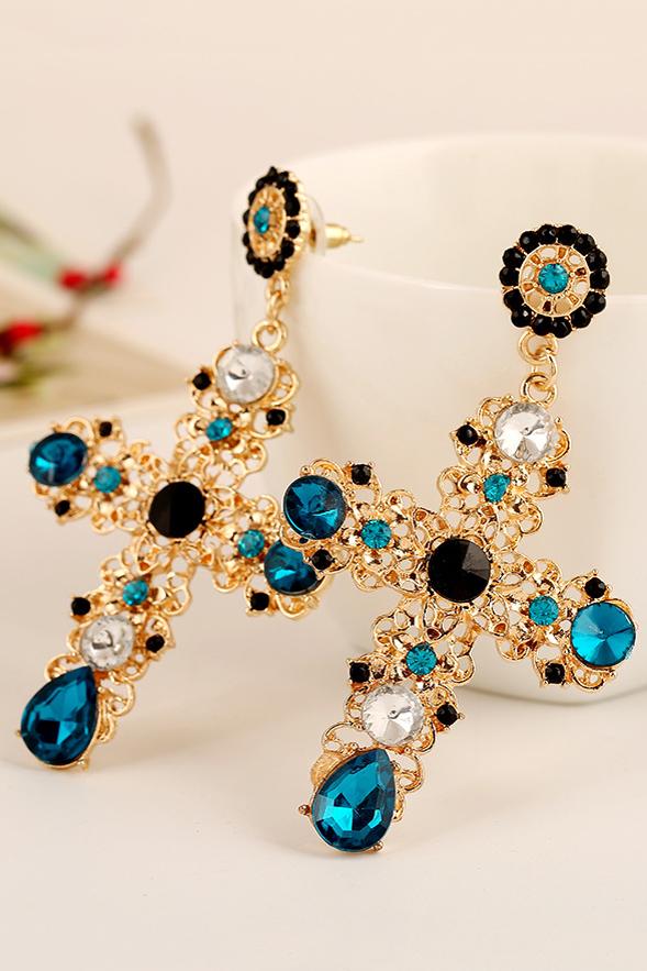 Cross Rhinestone Alloy Earring