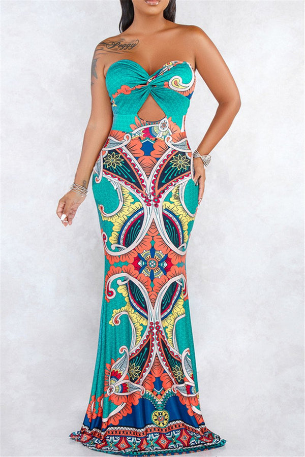 Printed Tube Maxi Dress