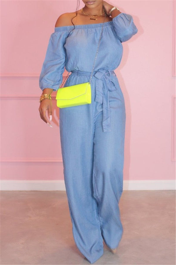 Solid Color Off Shoulder Jumpsuit