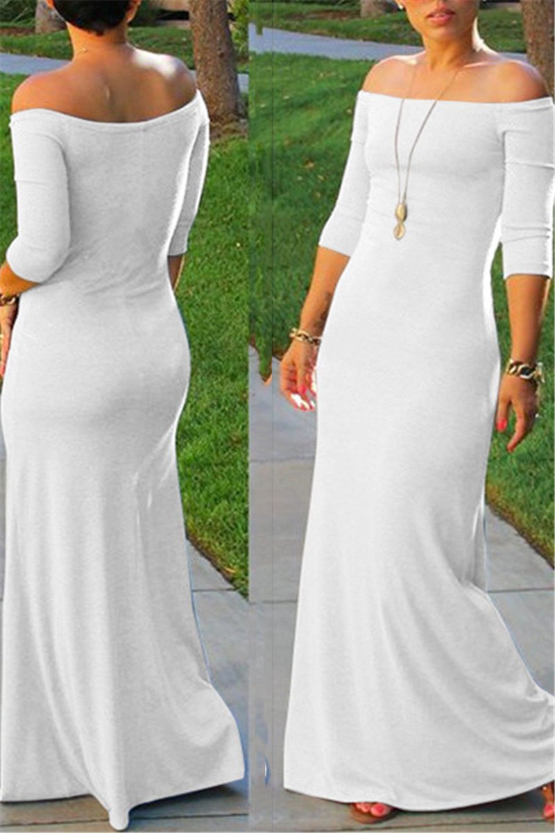 Solid Color Off Shoulder Maxi Dress