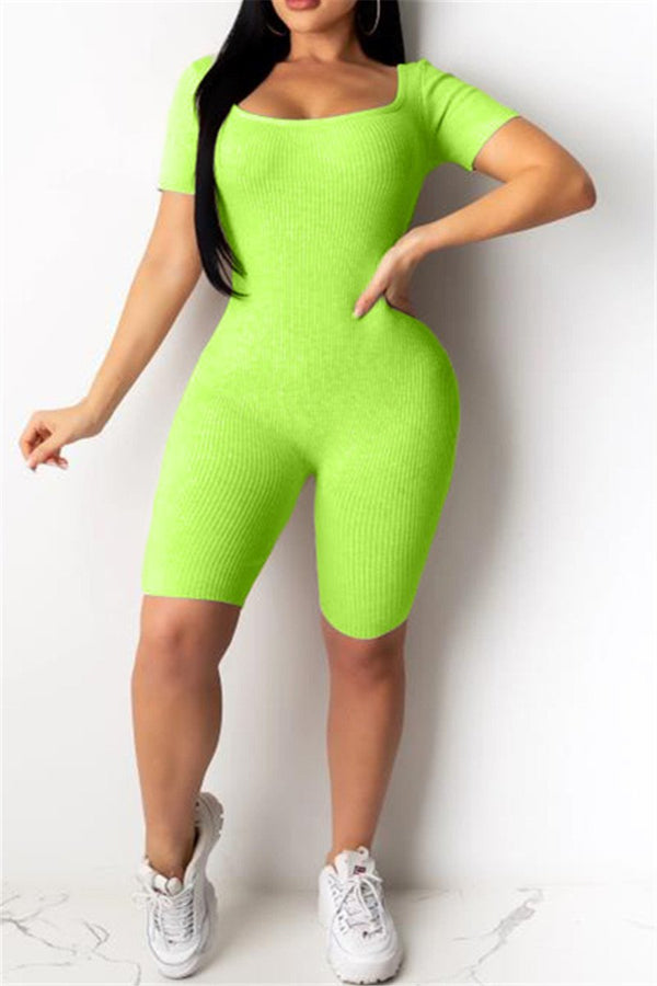 Solid Color Back Bandage Romper