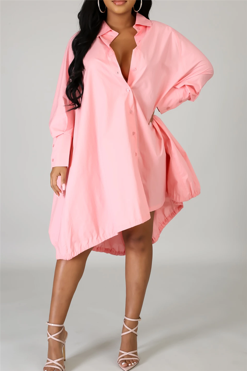 Solid Color Drawstring Shirt Dress