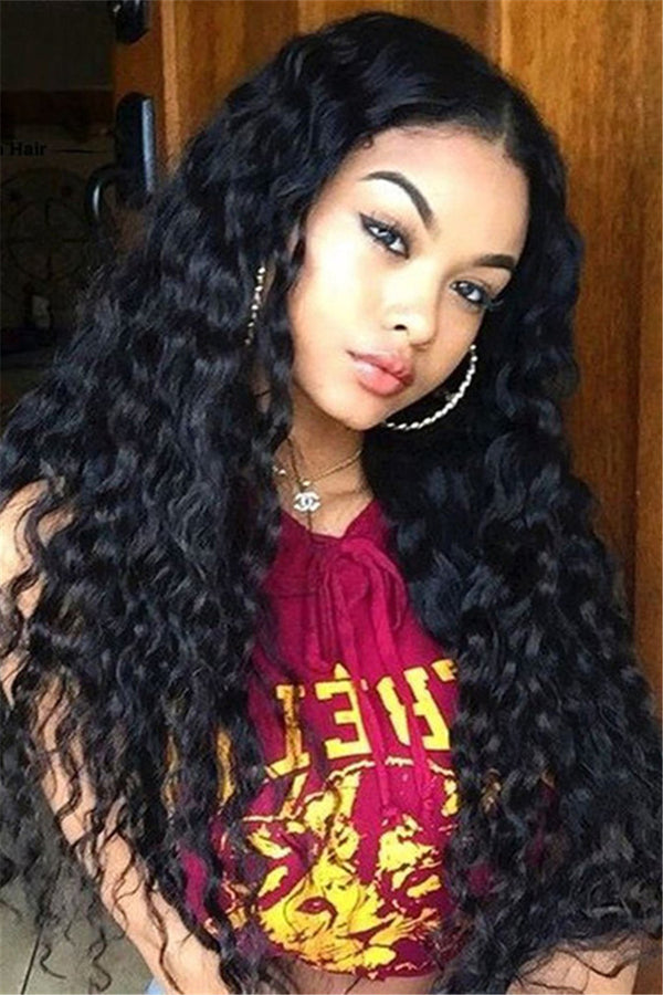Long Black Small Curly Wigs