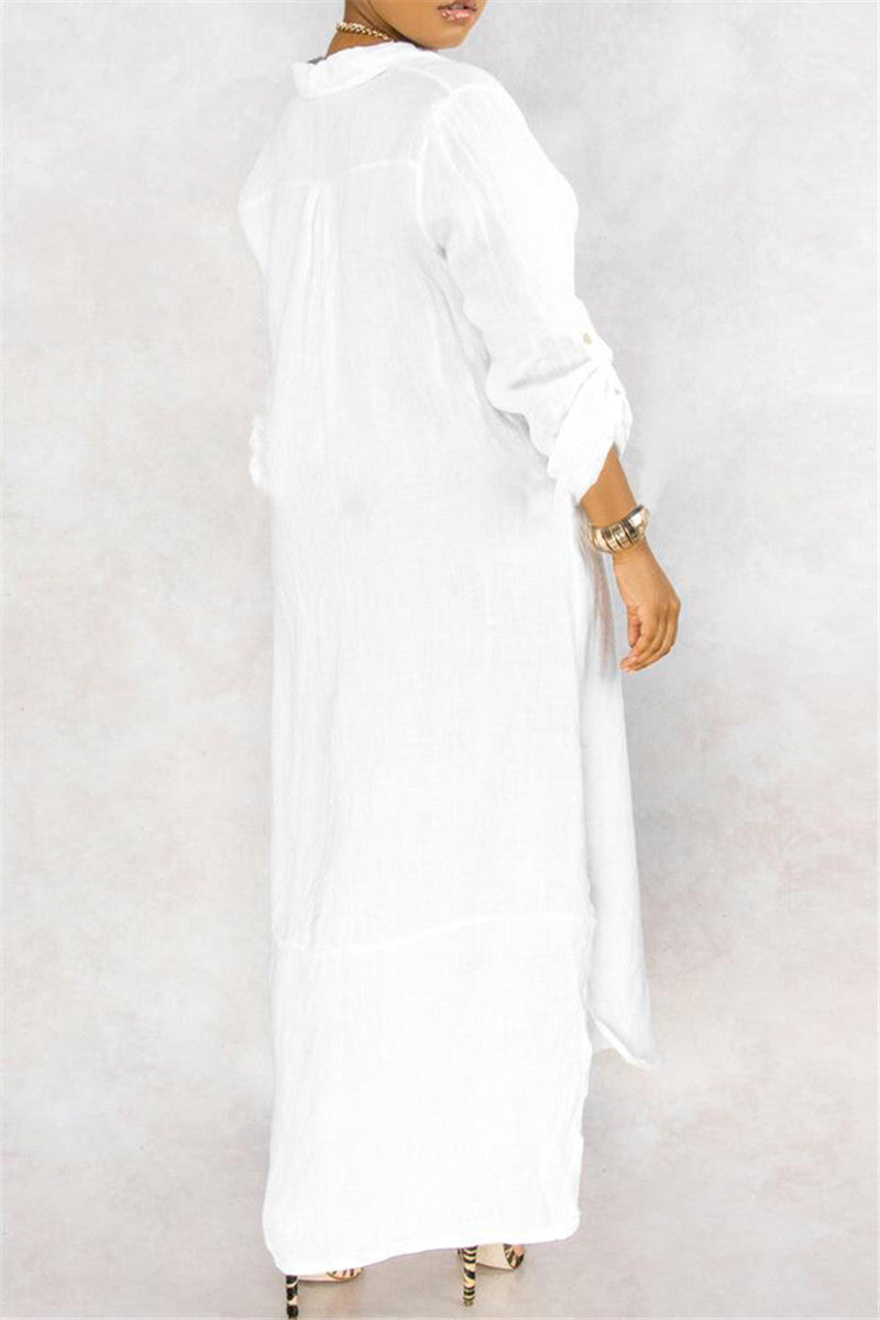 Solid Color Split Maxi Shirt Dress