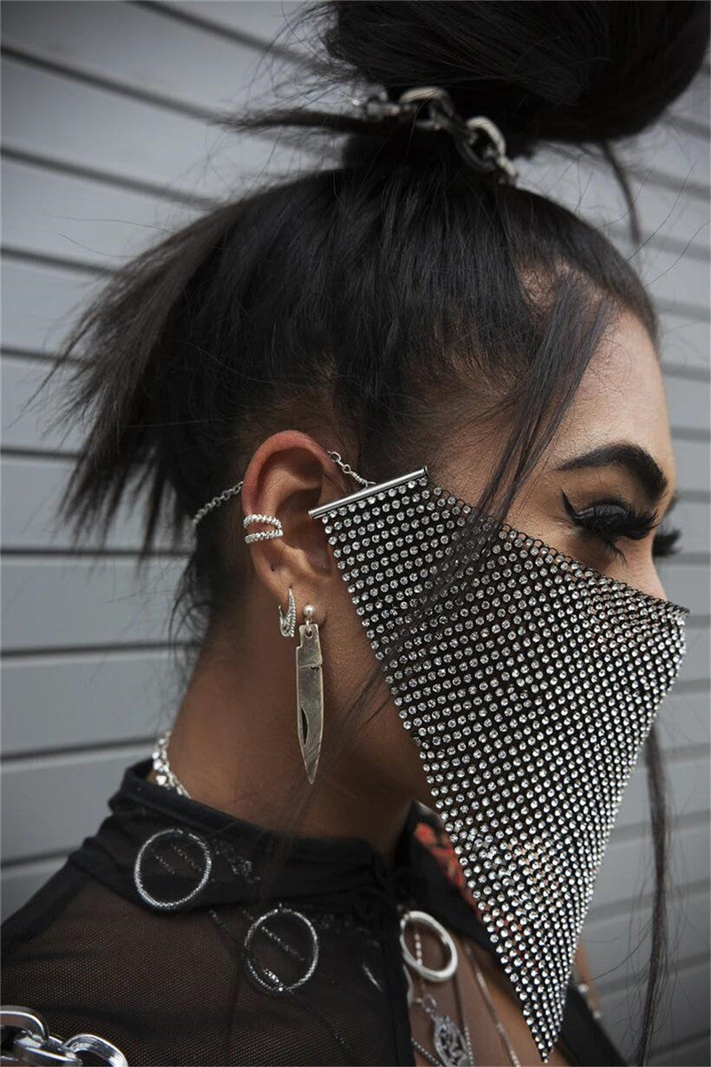Metal Rhinestone Chain Face Mask