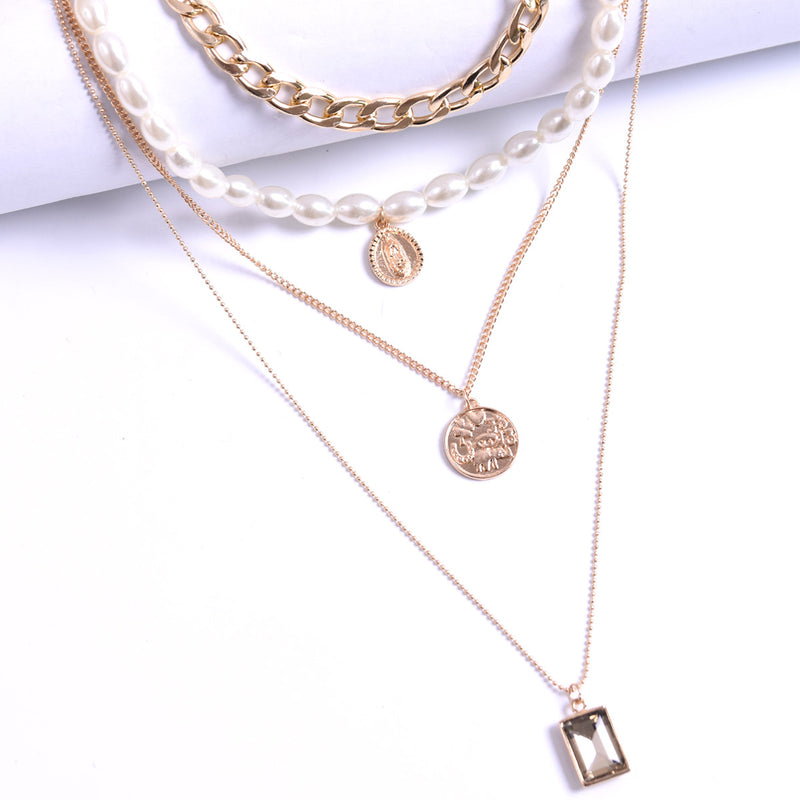 Trendy Layered Pearl Chain Necklace