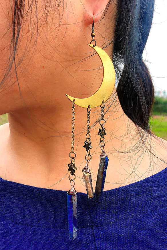 Moon Stars Splicing Alloy Earring