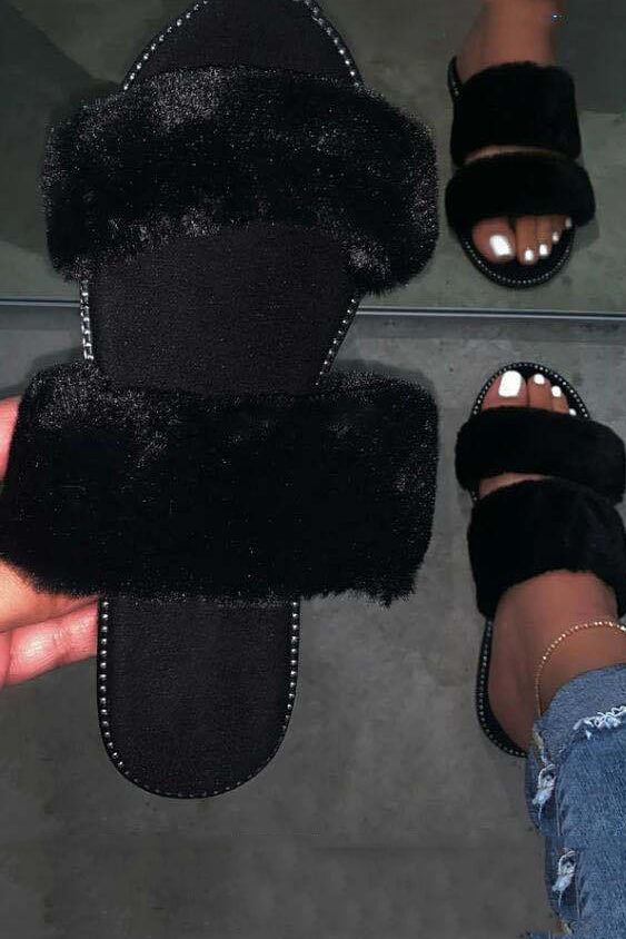 Leopard Fur Open Toe Slippers