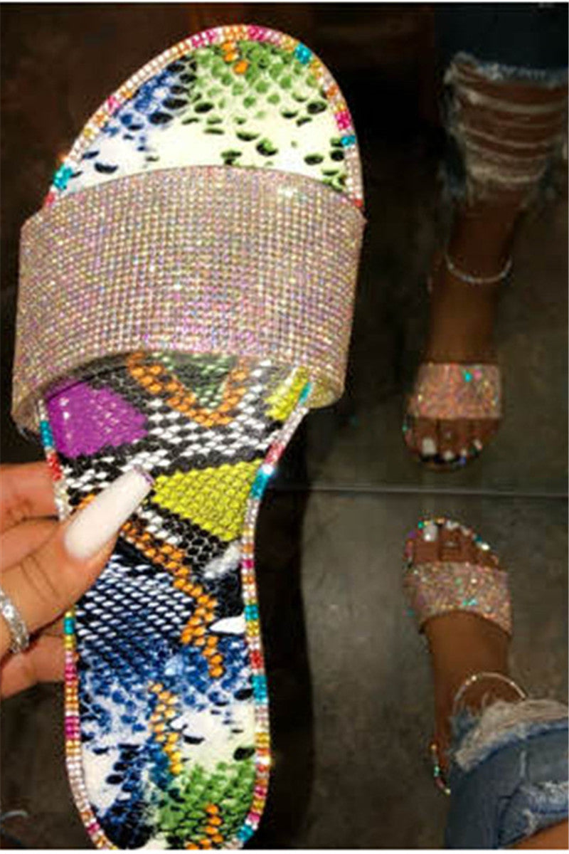 Shining Rhinestone Open Toe Slippers