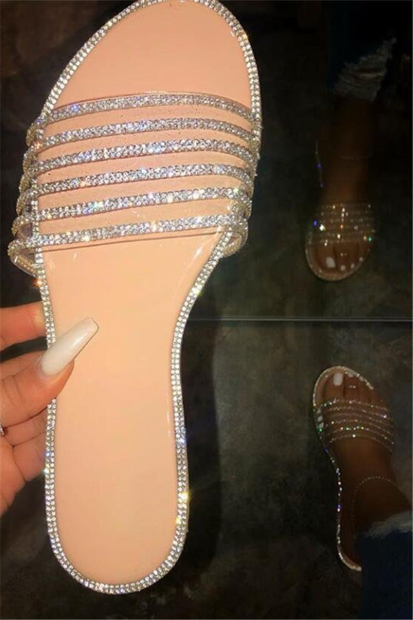 Rhinestone Open Toe Beach Slippers