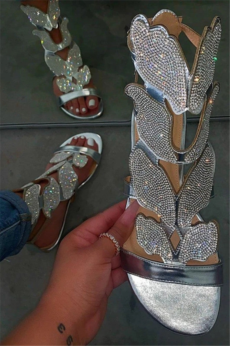 Shining Butterfly Rhinestone Sandals