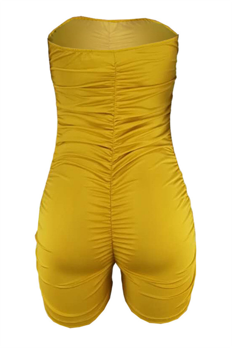 Solid Color Tube Ruched Romper