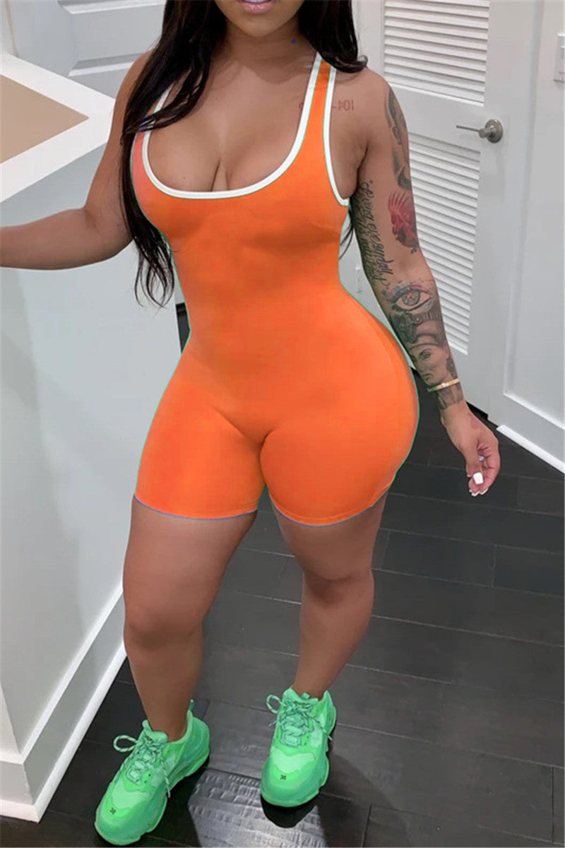 Solid Color Bodycon Sport Romper