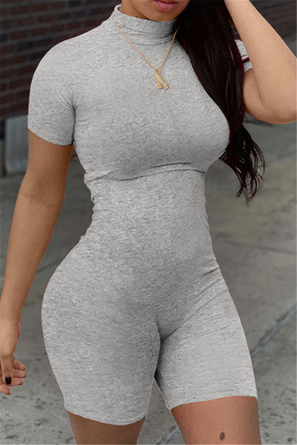 Solid Color High Neck Bodycon Romper