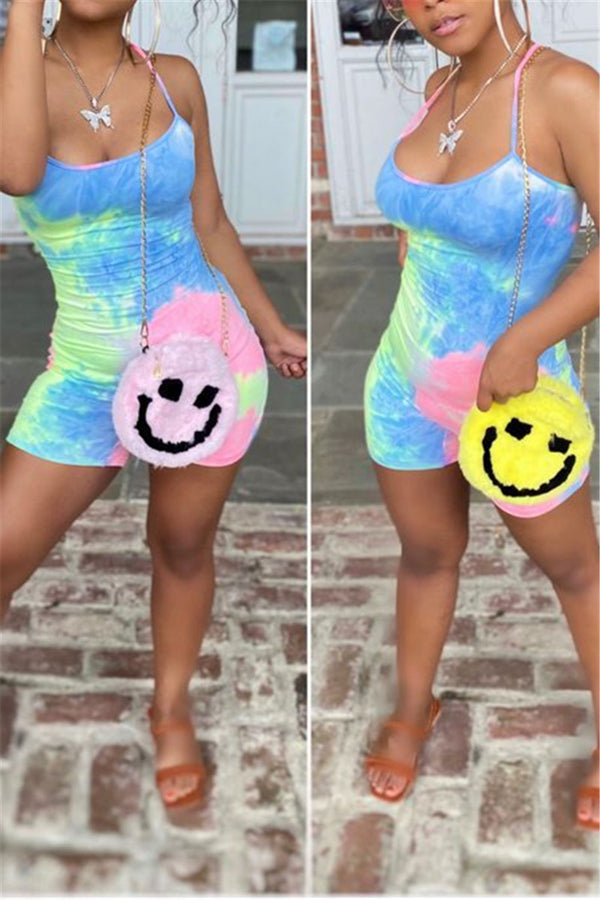 Tie Dye Printed Back Bandage Romper