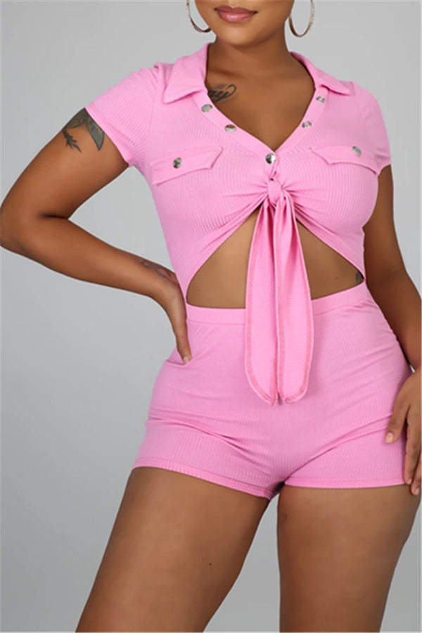 Solid Color Hollow Out Bandage Romper