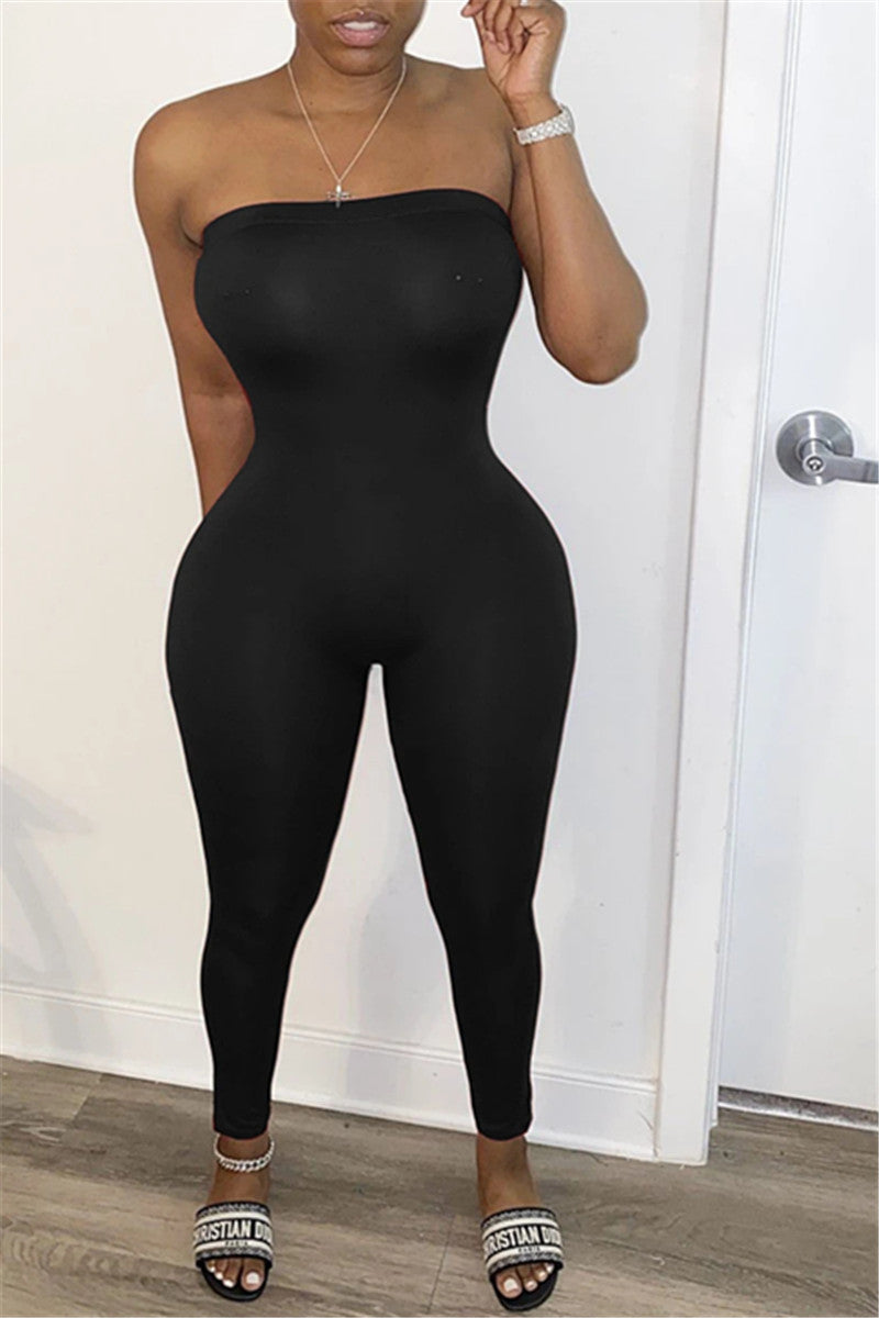 Solid Color Tube Bodycon Jumpsuit