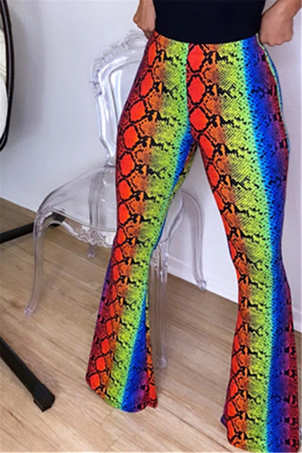 Snakeskin Printed Flare Pants