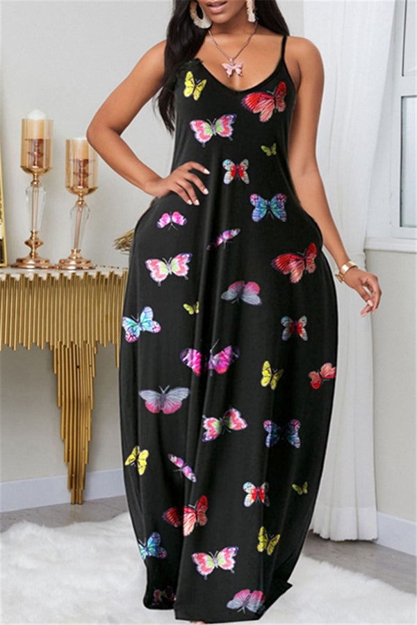 Butterfly Printed Cami Maxi Dress