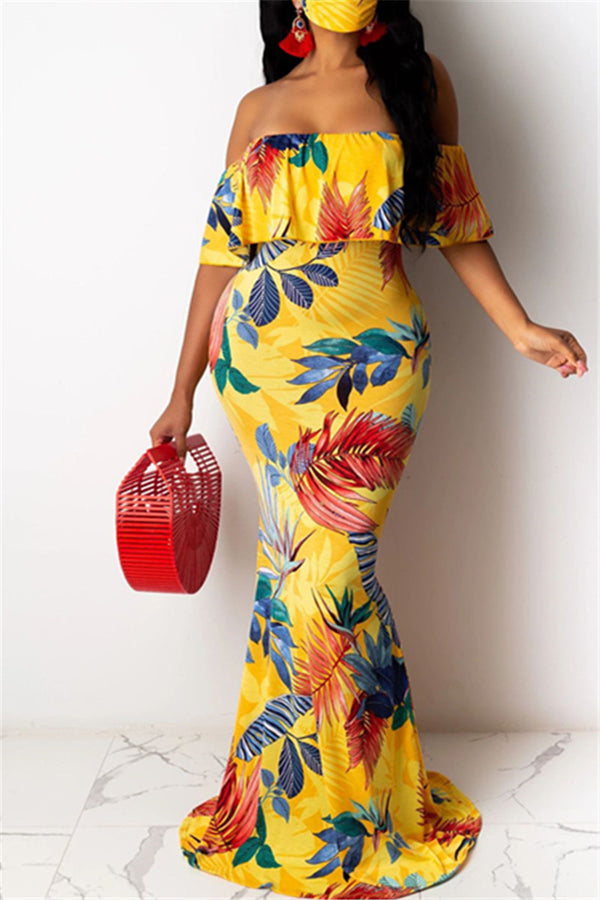 Flower Printed Tube Maxi Dress