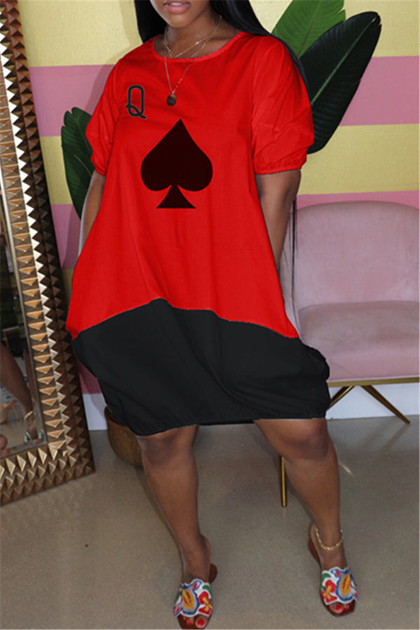 Casual Color Splicing Poker Printed Dress