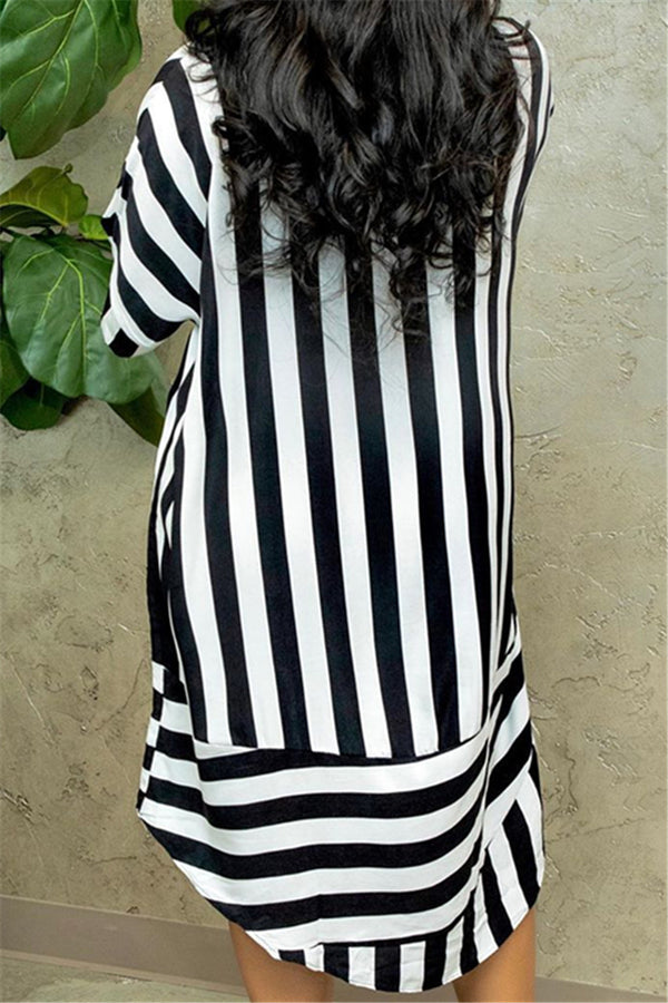 Irregular Hem Stripe Shirt Dress